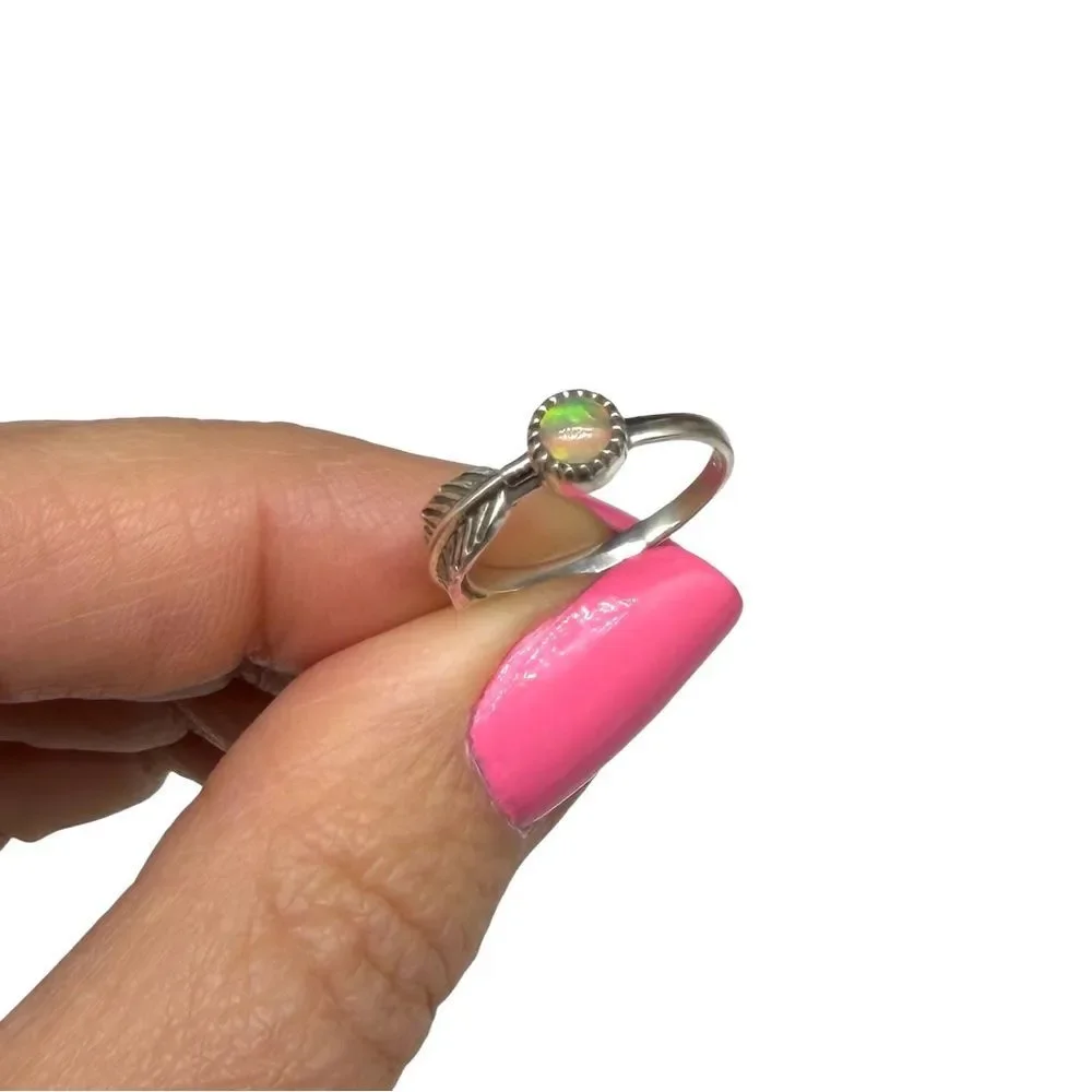 Ethiopian Fire Opal Ring Size 5 Solid 925 Sterling Silver Boho Dainty